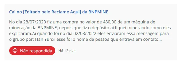 Reclamação BNP Mine Reclame Aqui