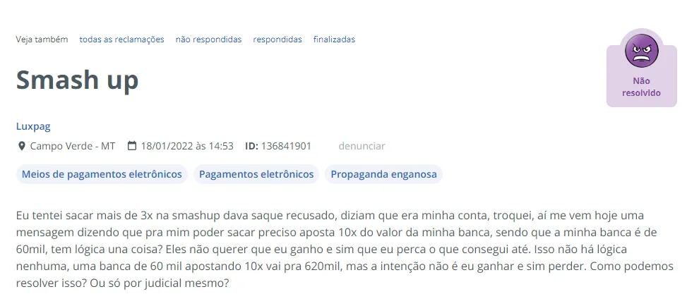 Reclame Aqui Smash Apostaas